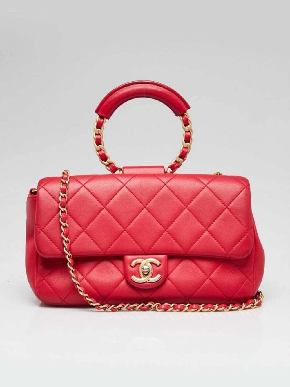 Chanel Red Quilted Lambskin Leather Medium In The Loop Bag